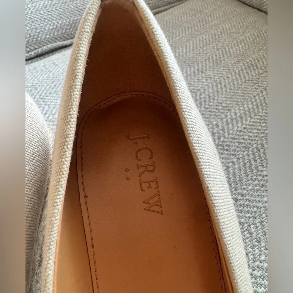 J. Crew Canvas Espadrille Wedge Heels Womens Sz 8.5 Beige Slip On Casual
